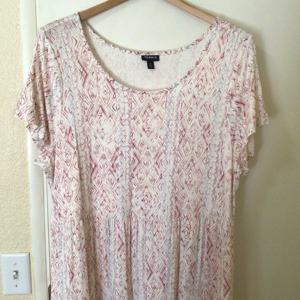 Torrid Womens Summer Dress Plus Size 2X Pink/Ivory Ruffle Cottagecore Boho NWOT - Picture 3 of 9
